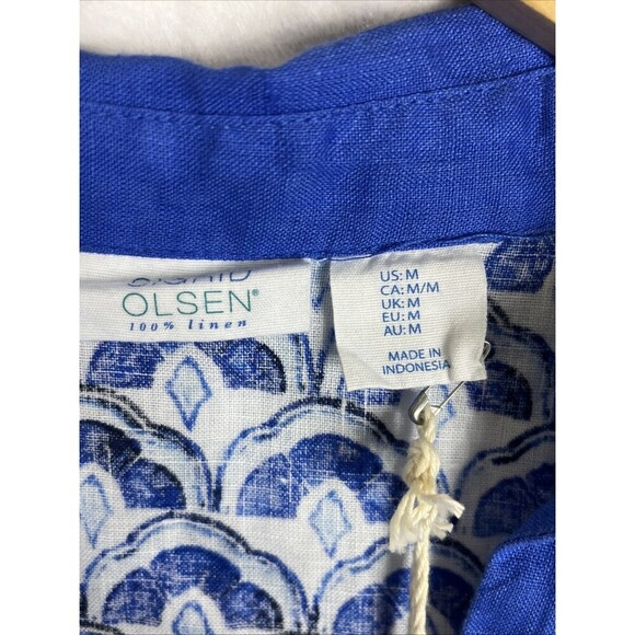 Sigrid Olsen Women's Blouse 100% Linen Blue White Size Medium NWT - Picture 5 of 7